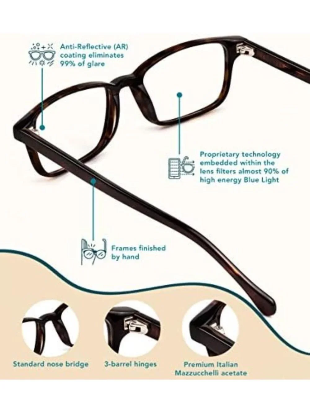 Stylish Non-Prescription Blue Light Blocking Glasses for Men & Women - 15x